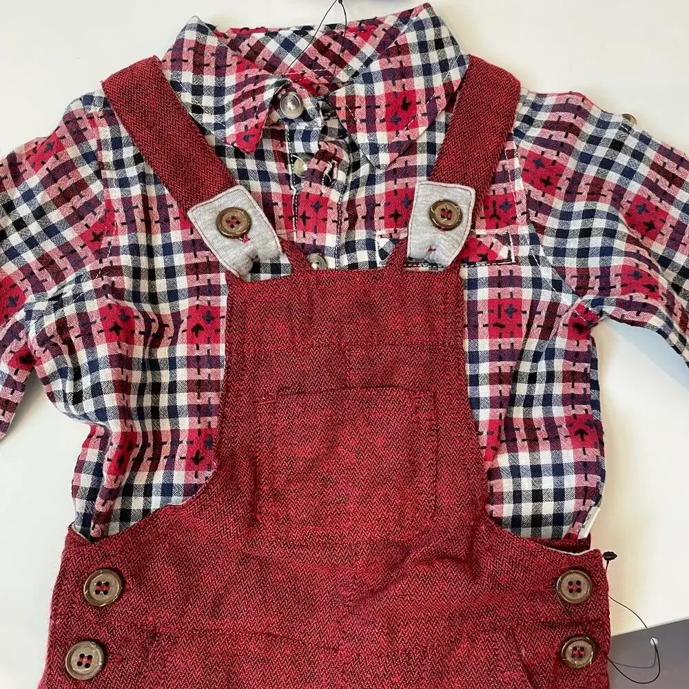 NWT Me & Henry 0/3M Red Overall Set